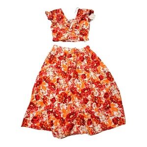 JAPNA Floral Red and Orange Two-Piece Set